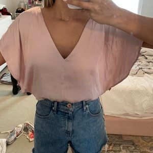 Pink silk crop shirt